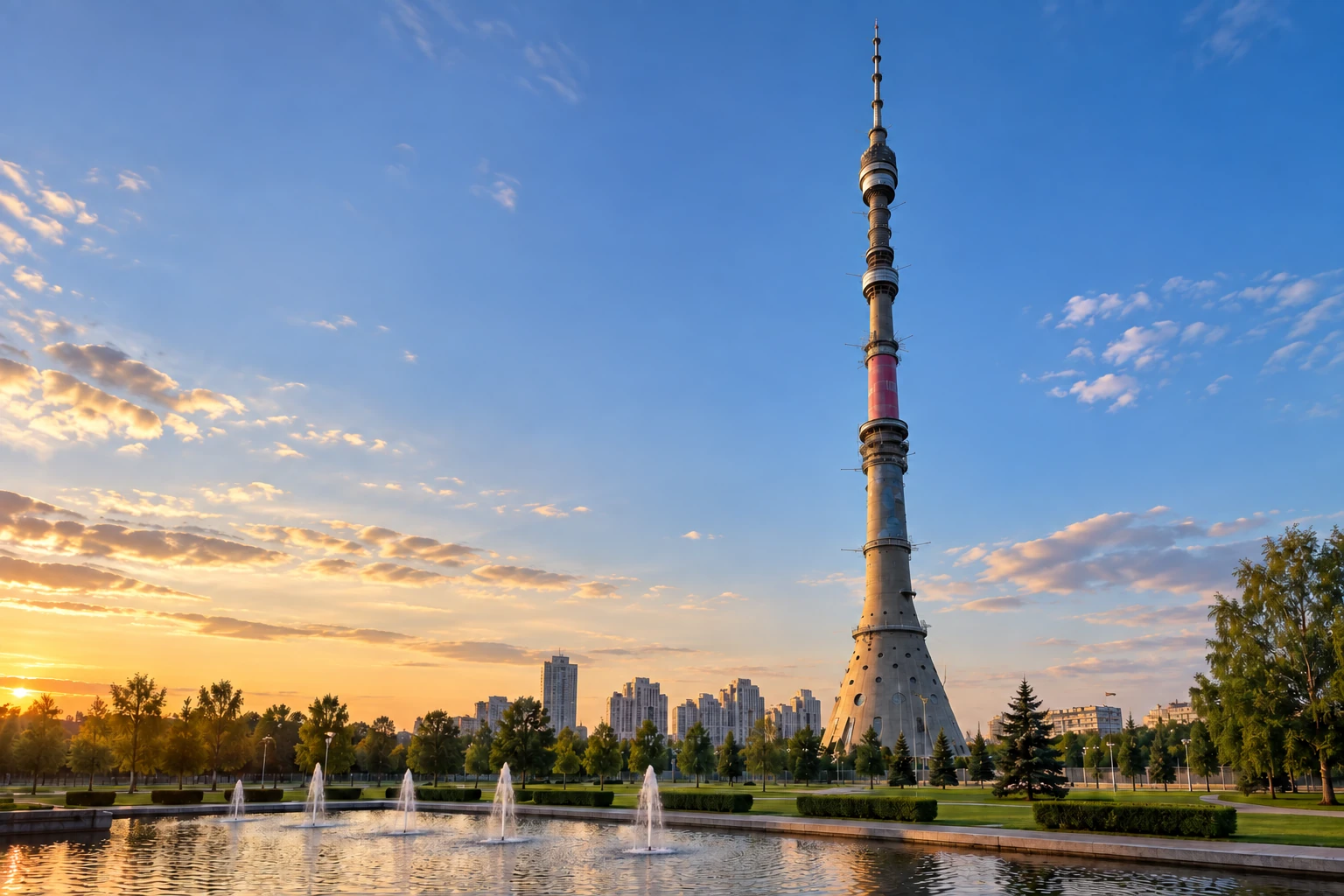 Останкинская телебашня в мягком вечернем свете
